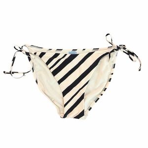 Shade & Shore Women’s Black and Cream Striped Tie-Side Bikini Bottom Size Large